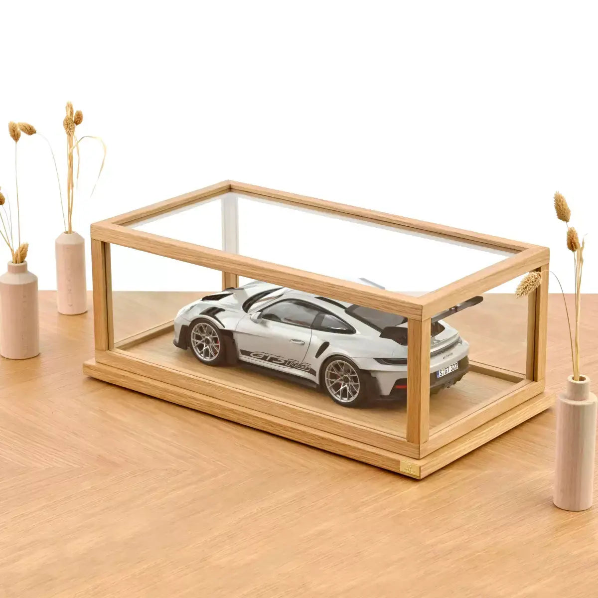 Boîte vitrine en verre et chêne FSC voiture miniature 1/12