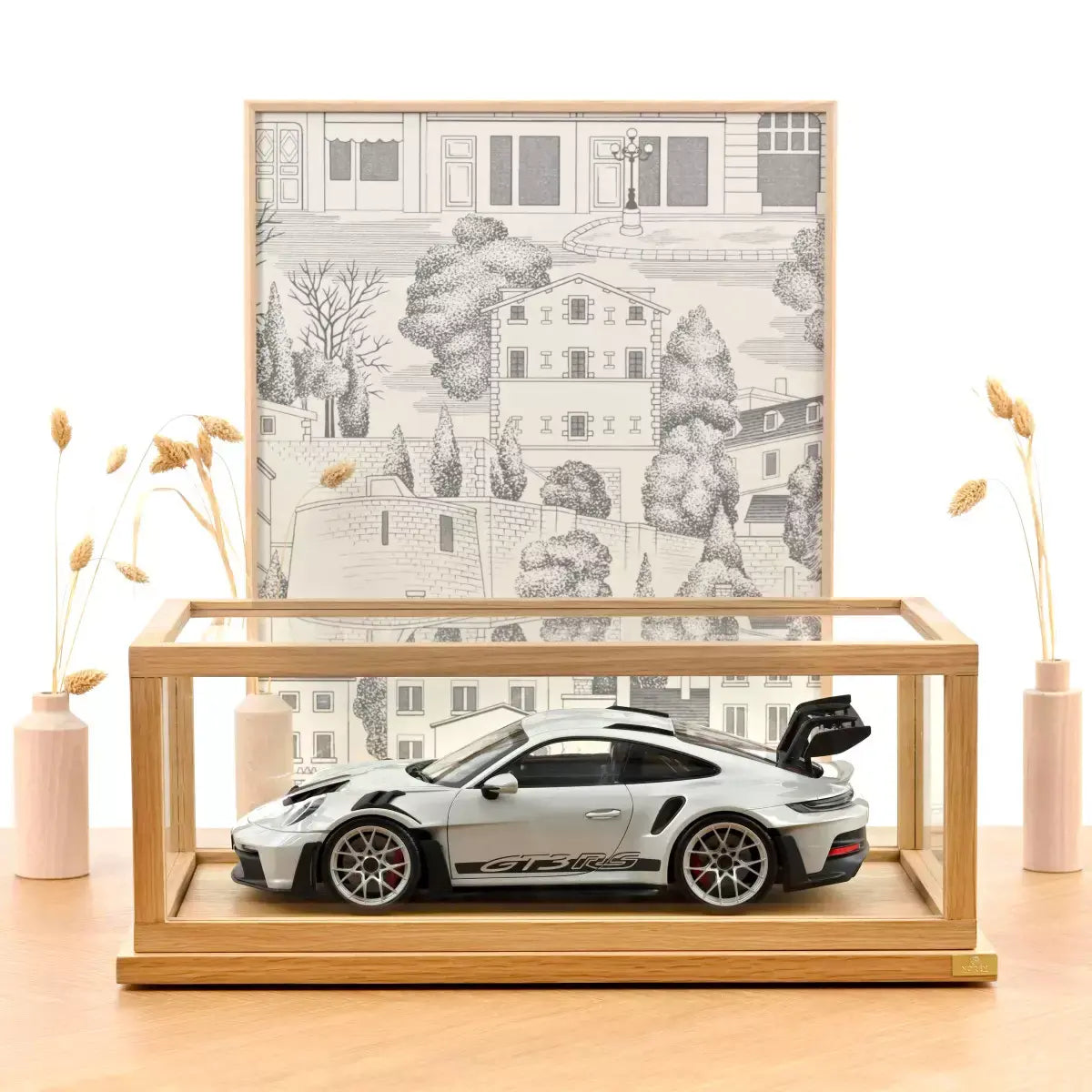 Boîte vitrine en verre et chêne FSC voiture miniature 1/12