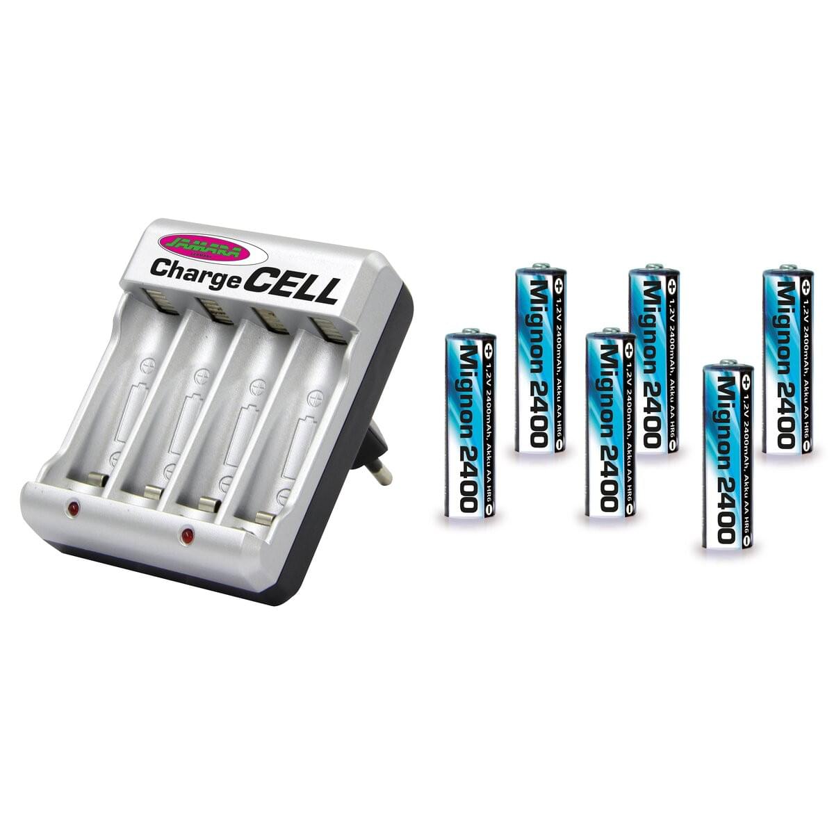 6 accus rechargeables NiMh 2400 mAh 1,2v avec chargeur mural 220v - Breizh Modélisme.