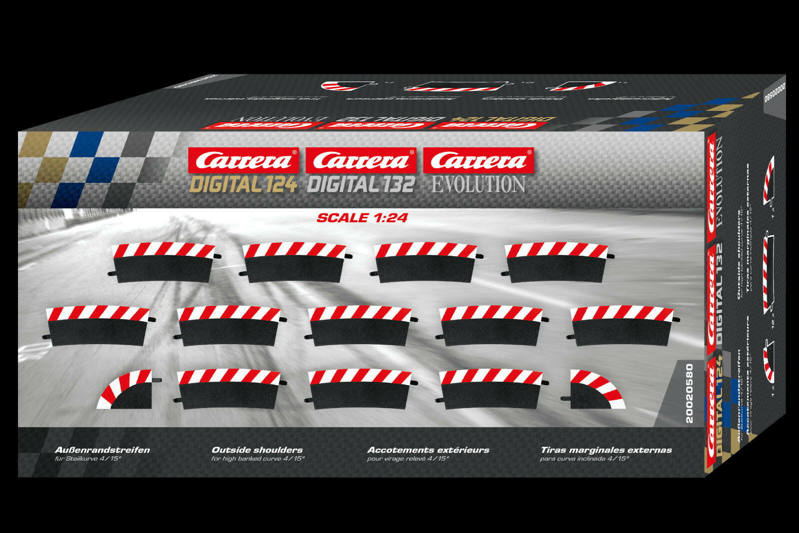 12 Bordures Extérieures Courbe Relevé Radius 4 15° - Carrera 20580 - Breizh Modélisme.