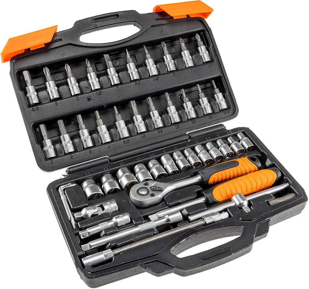 Jeu de douilles et d'embouts, 46 pièces à cliquet 1/4, chrome vanadium" - Breizh Modélisme.