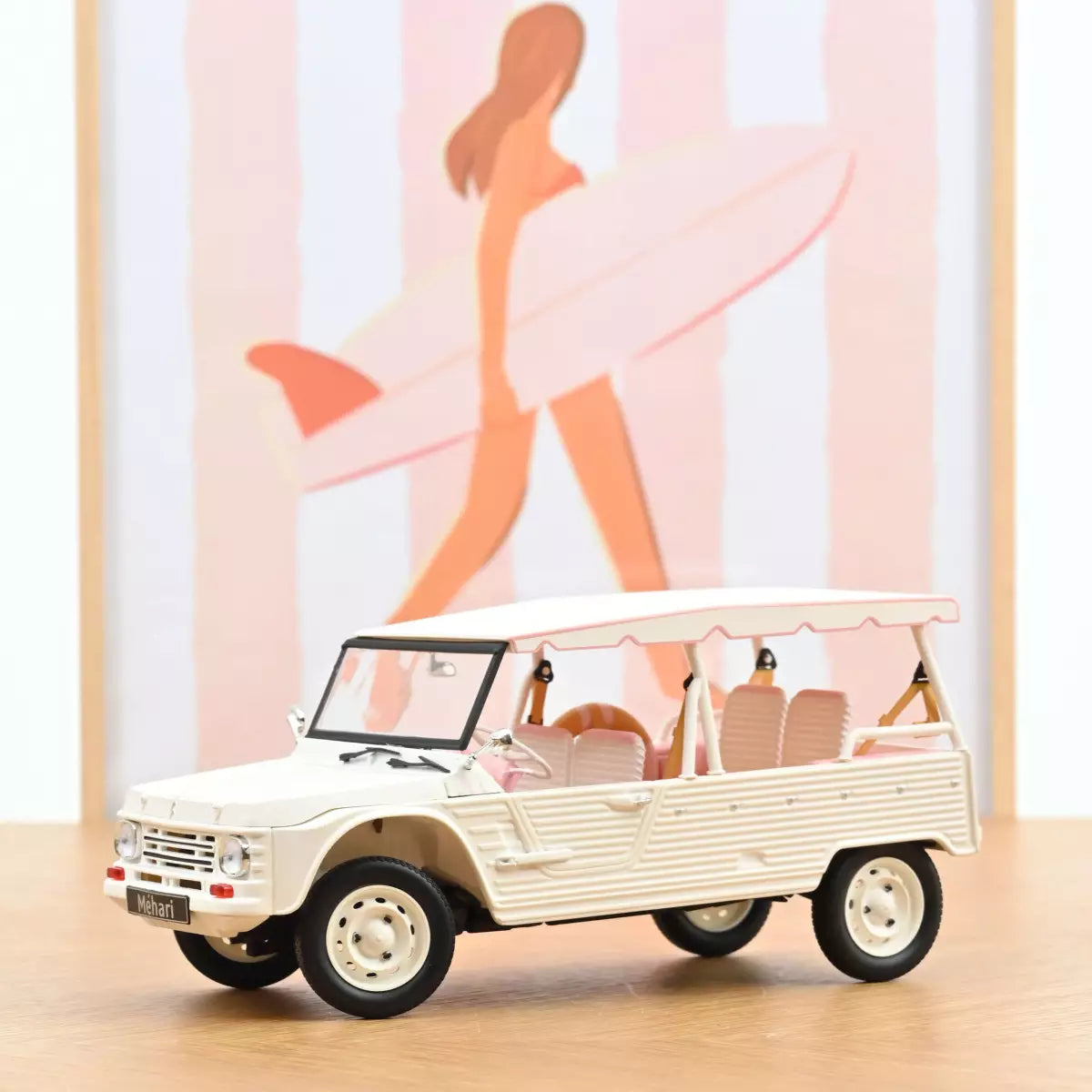 Voiture miniature collection 1/18 Citroën Méhari 2023 Blanc et Rose Norev 181804