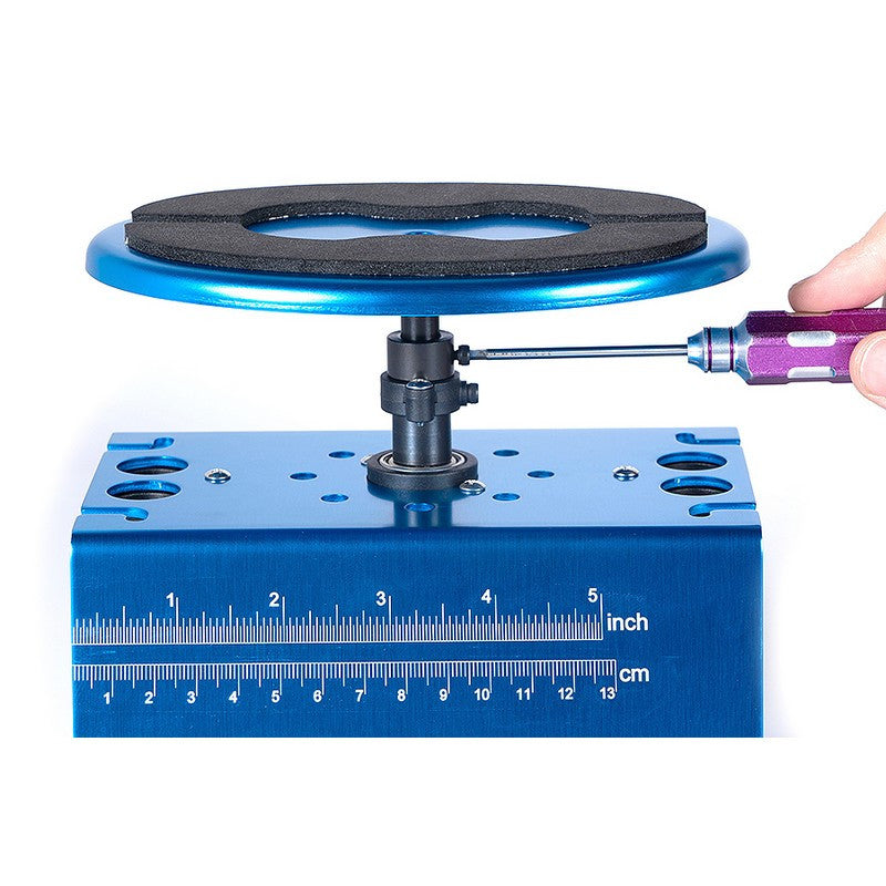 Stand, Plateau Pivotant Alu à verrouillage Deluxe 1/8 et 1/10 bleu - Breizh Modélisme.
