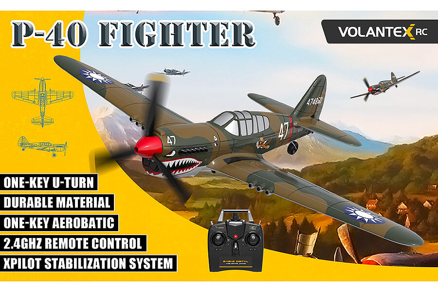 Avion de début télécommandé V761-13 Volantex P40 WARHAWK avec stabilisateur de vol - Breizh Modélisme.