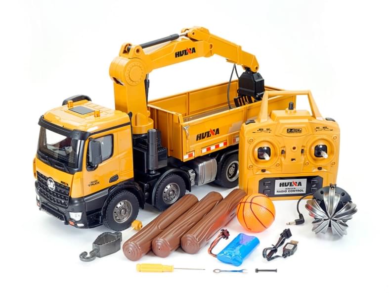 Camion Benne avec Grue RC 2.4ghz RTR Huina 1538 - Breizh Modélisme.
