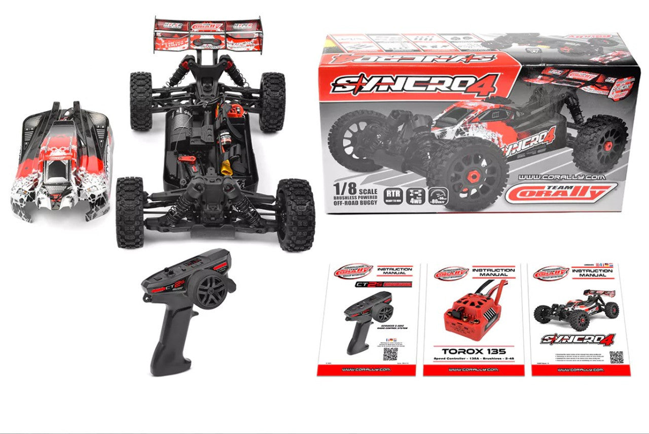 Buggy 4S Corally Syncro 4 rouge Brushless RTR 1/8 - 00287 - Breizh Modélisme.