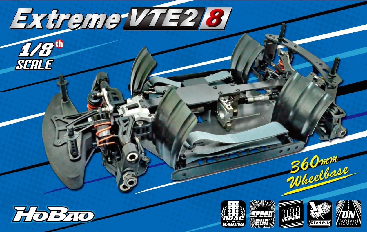 Hyper VTE2 On-Road Extreme Speed 1/8 chassis seul prémonté HB-VTE2-8 - Breizh Modélisme.