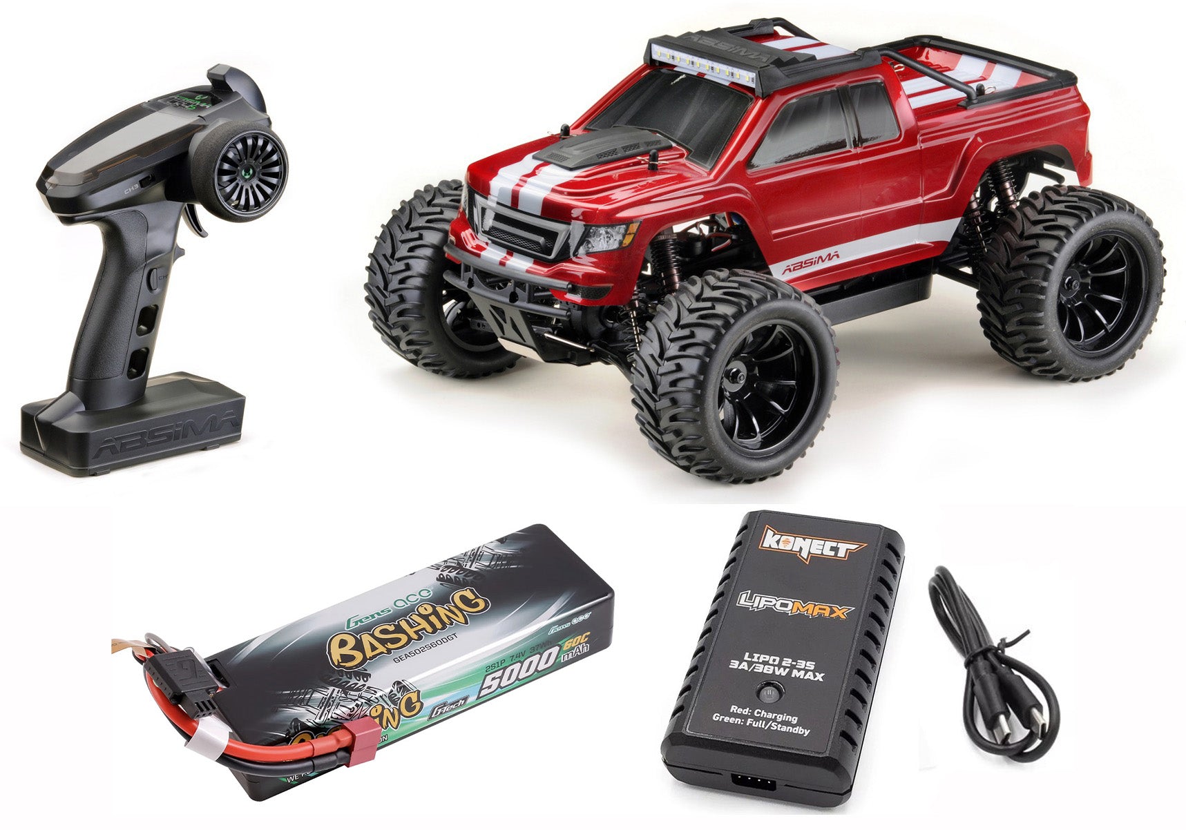Combo 2S Monster Truck Absima brushless 1/10 EP AMT3.4-V2 BL" RTR - 12244V2