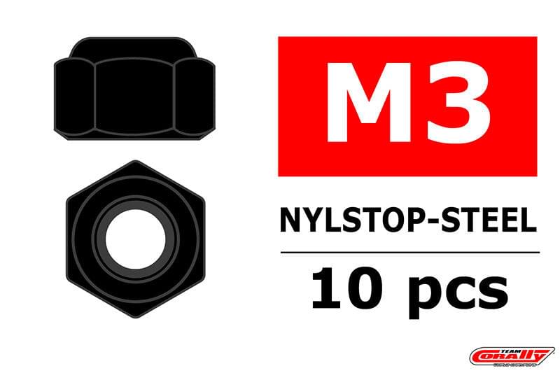 Écrou Nylstop en acier M3 noir (10 pcs) - C-3101-30-6 - Breizh Modélisme.