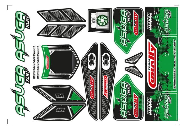 Planche de stickers pour Asuga XLR vert - C-00180-858-G - Breizh Modélisme.