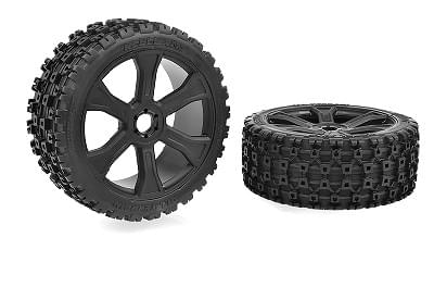 Pneus tout-terrain ASUGA XLR Jantes noires collées 1 paire - C-00180-856 - Breizh Modélisme.