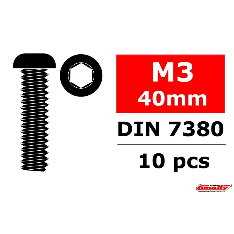 Vis à tête cylindrique hexagonale M3x40 acier (10 pcs) - C-3003-30-40 - Breizh Modélisme.