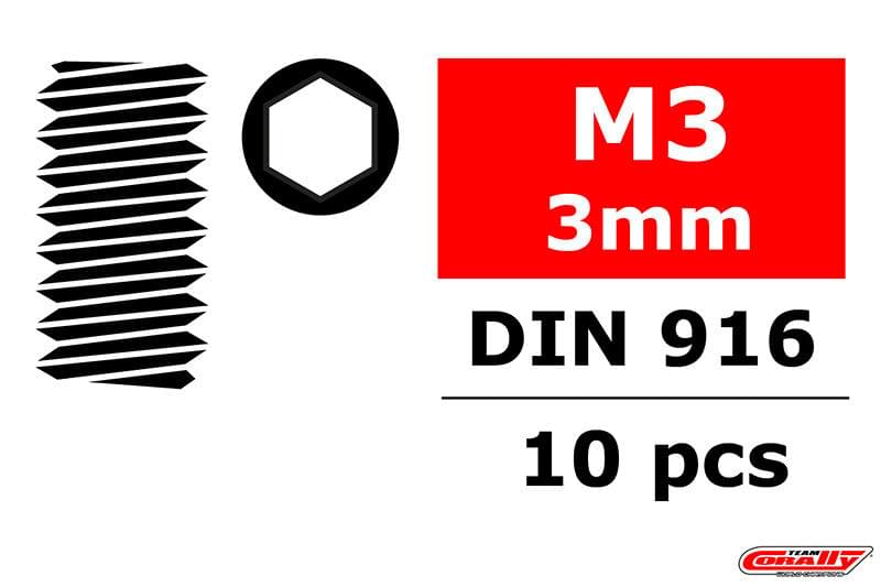 Vis de serrage en acier M3 x 3 mm hex (10 pcs) - C-3004-30-03 - Breizh Modélisme.