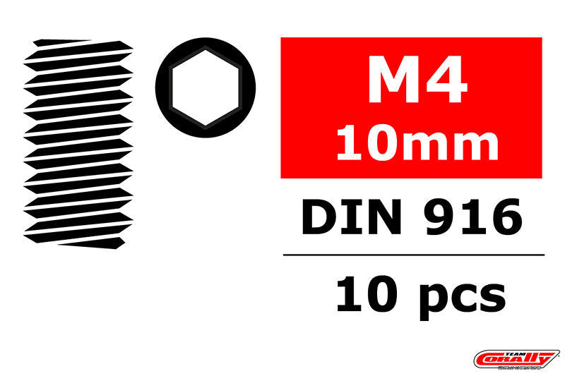 Vis de serrage en acier M4 x 10 mm hex (10 pcs) - C-3004-40-10 - Breizh Modélisme.