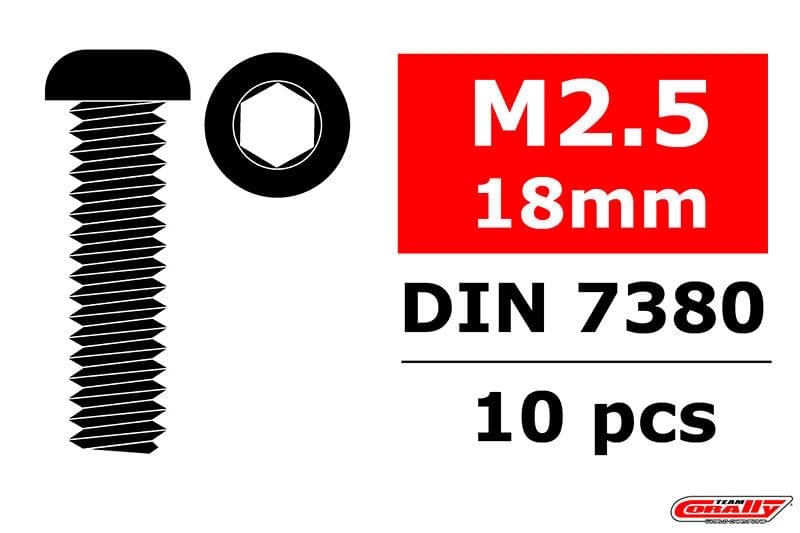 Vis en acier M2,5 x 18 mm tête hexagonale (10 pcs) - C-3003-25-18 - Breizh Modélisme.