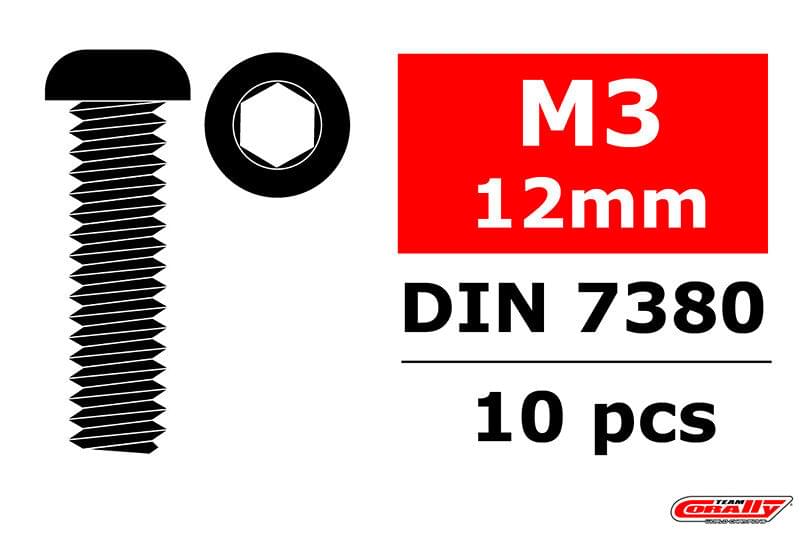 Vis en acier M3 x 12 mm tête hexagonale (10 pcs) - C-3003-30-12 - Breizh Modélisme.