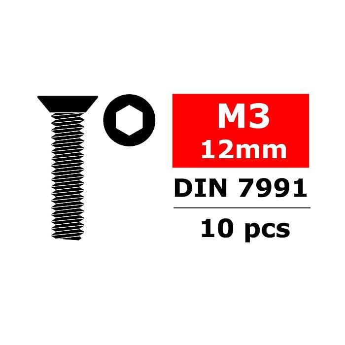 Vis en acier M3 x 12 mm tête plate hexagonale (10 pcs) - C-3002-30-12 - Breizh Modélisme.