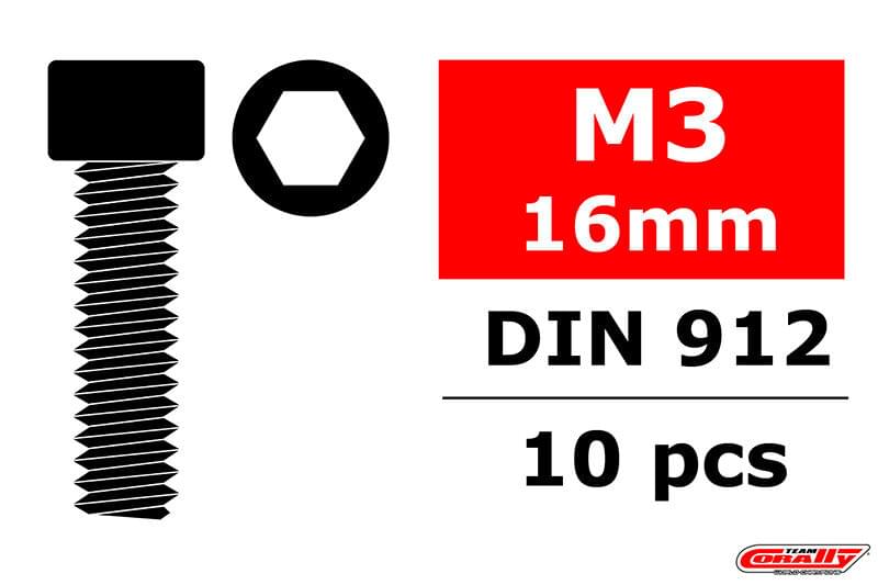 Vis en acier M3 x 16 mm tête à six pans creux (10 pcs) - C-3001-30-16 - Breizh Modélisme.