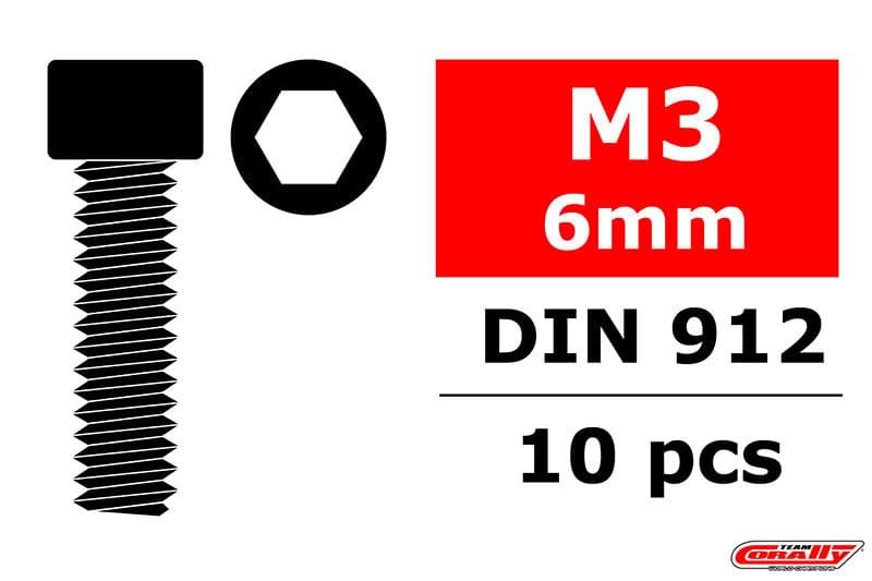 Vis en acier M3 x 6 mm tête à six pans creux (10 pcs) - C-3001-30-06 - Breizh Modélisme.