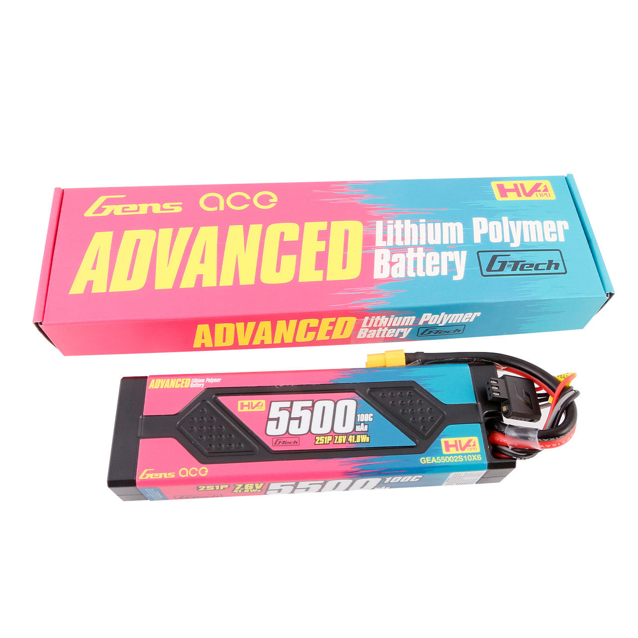 Gens ace Advanced Batterie lipo 2S 7.6V 5500mAh 3S1P 100C XT60 - Breizh Modélisme.