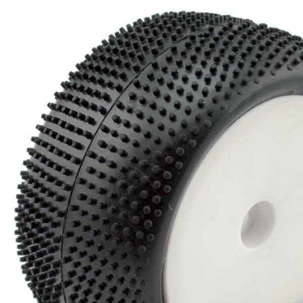 2 pneus et jantes arrière Buggy 1/10, mini picots (85x40mm) - Hobbytech HTR-T428 - Breizh Modélisme.