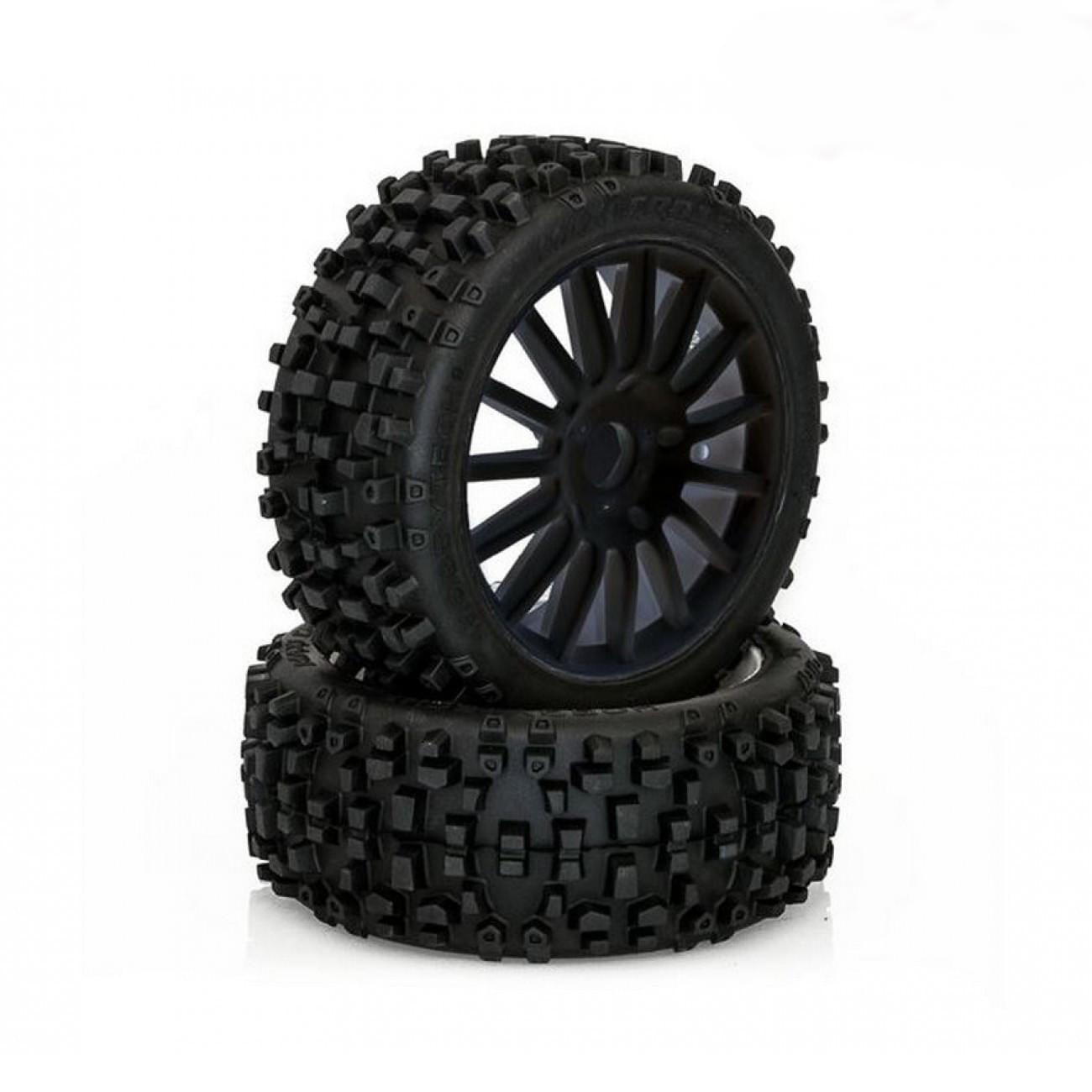 2 Pneus Maxi cross avec jantes noire 1/8 - Hex 17mm Hobbytech HTR-T458B - Breizh Modélisme.