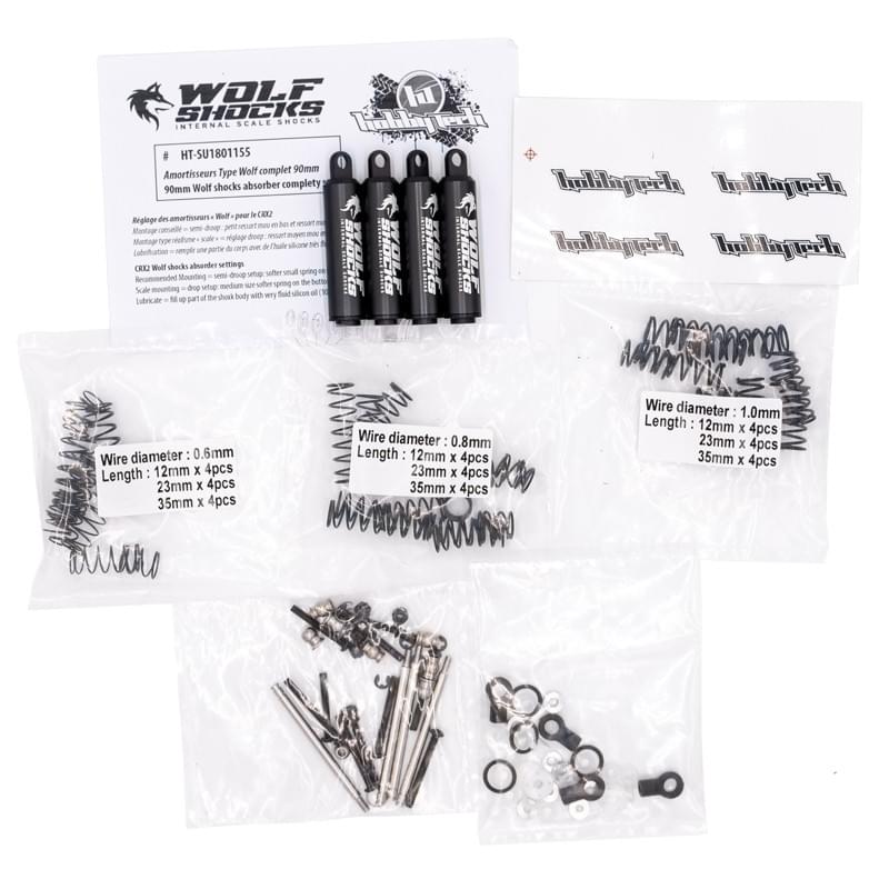 4 Amortisseurs Aluminium Wolf 90mm pour crawler 1/10 - Breizh Modélisme.
