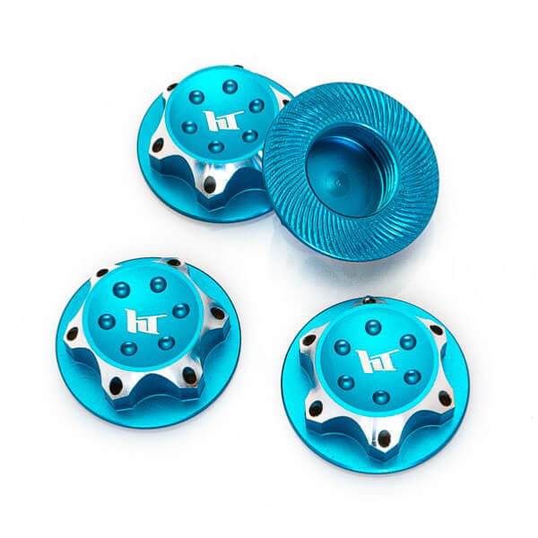 4 Écrous de roues borgnes en aluminium 17mm Bleu - HTR-1910003 - Breizh Modélisme.
