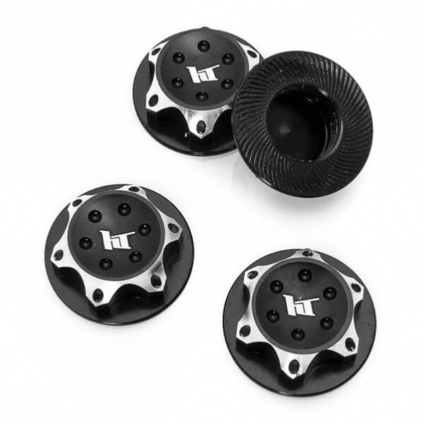 4 Écrous de roues borgnes en aluminium 17mm Noir - HTR-1910001 - Breizh Modélisme.