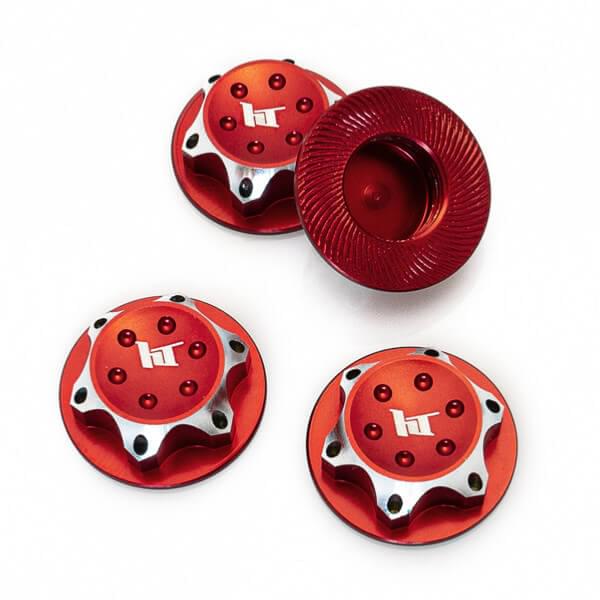 4 Écrous de roues borgnes en aluminium 17mm Rouge - HTR-1910004 - Breizh Modélisme.
