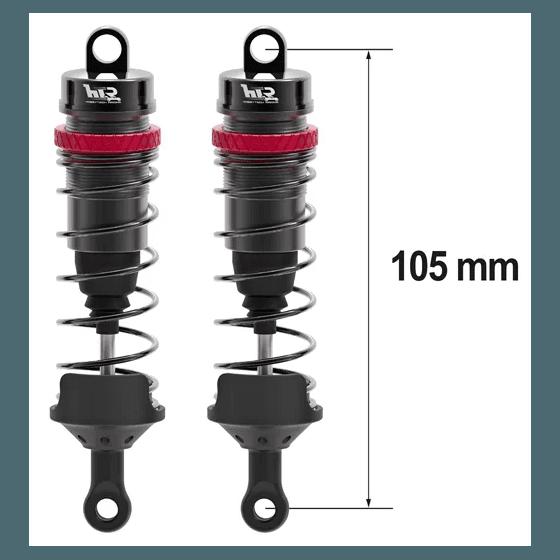 Amortisseurs 1/8 105mm BIG BORE 16mm + kit 3 ressorts (H/M/S) - HTR-508105 - Breizh Modélisme.