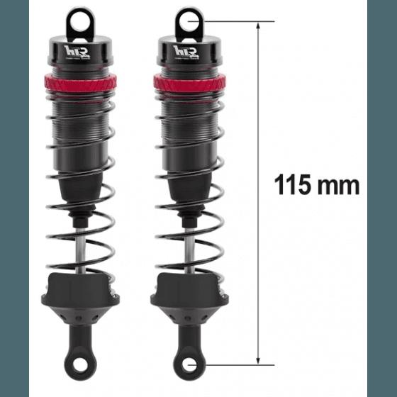 Amortisseurs 1/8 115mm BIG BORE 16mm + kit 3 ressorts (H/M/S) - HTR-508115 - Breizh Modélisme.