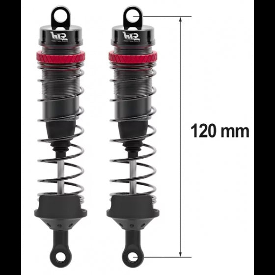 Amortisseurs 1/8 120mm BIG BORE 16mm + kit 3 ressorts (H/M/S) - HTR-508120 - Breizh Modélisme.