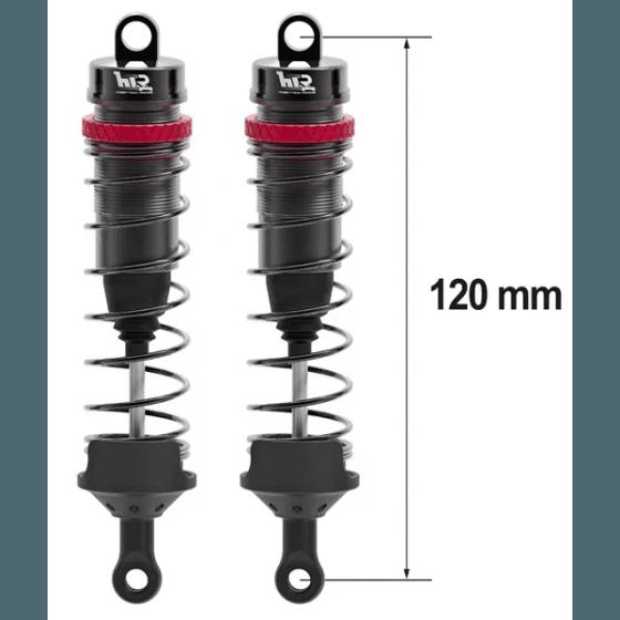Amortisseurs 1/8 120mm BIG BORE 16mm + kit 3 ressorts (H/M/S) - HTR-508120 - Breizh Modélisme.