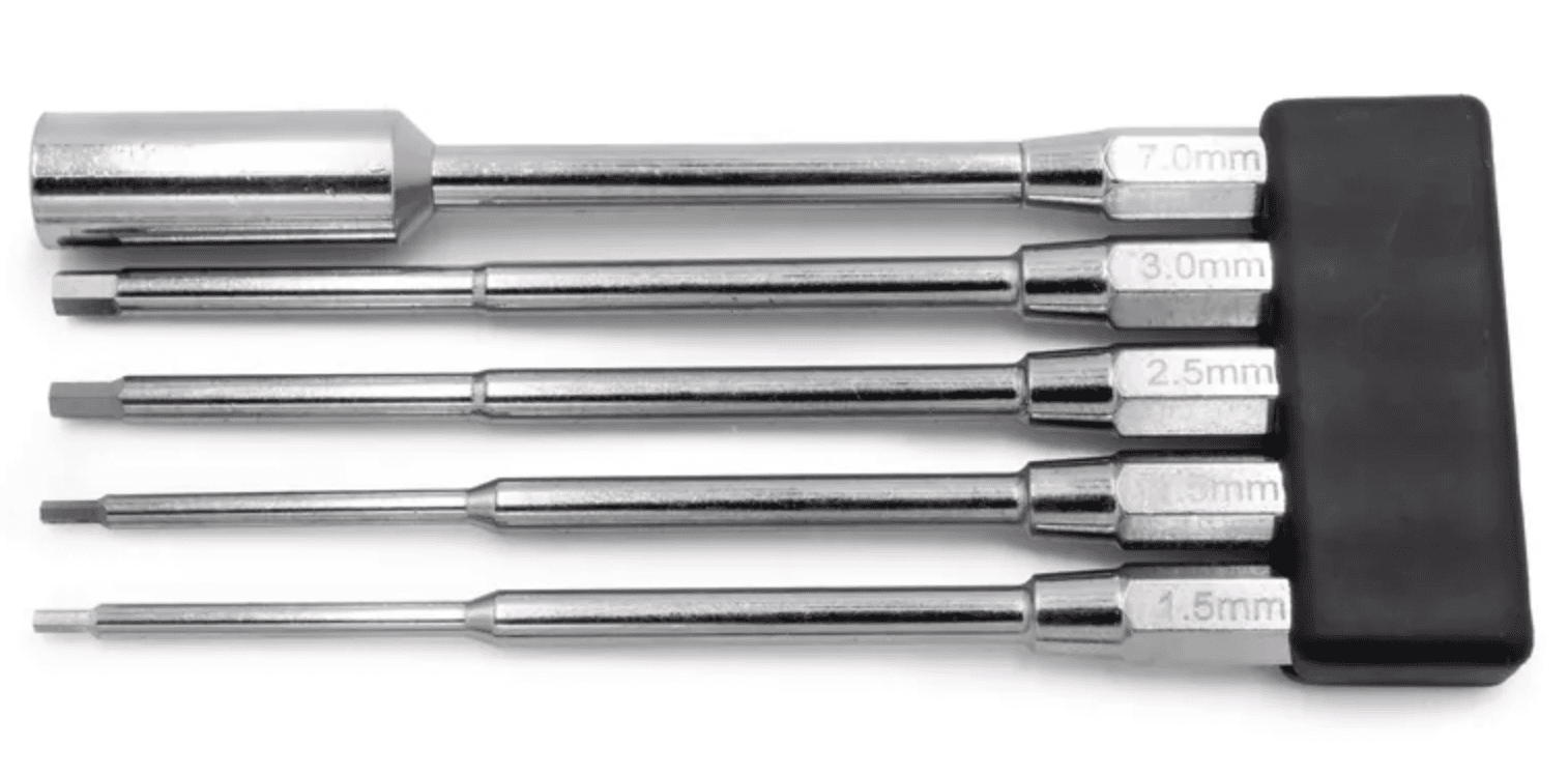Kit d'embout de visseuse Titanium 1,5/2/2,5, 3mm et clé 7mm - HTR-417 - Breizh Modélisme.