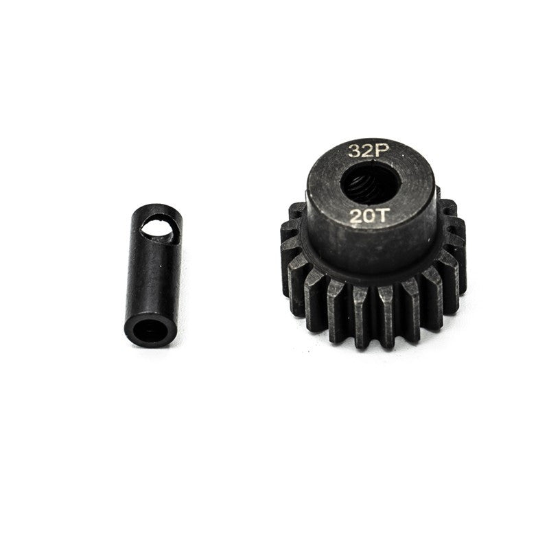 Pignon 20T acier 32dp ø5mm + adaptateur 3,17mm - Hobbytech KN-183220 - Breizh Modélisme.
