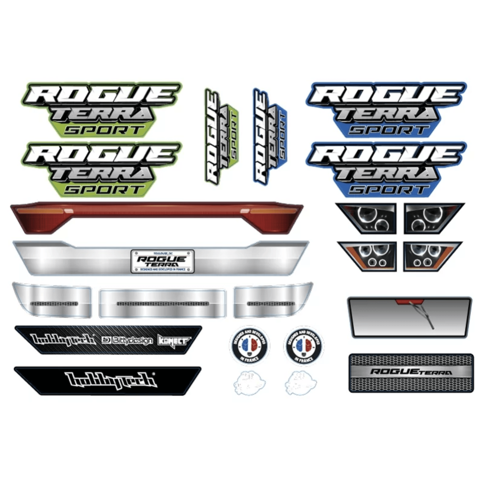 Planche stickers Rogue Terra Sport Bleu/vert - STICK-RGTSPO-B-G - Breizh Modélisme.