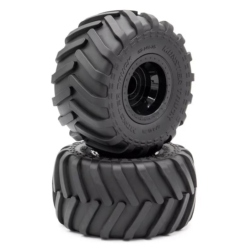 Pneus MONSTER TRUCK collés sur jantes noires 6 -141-7 Hex.12mm - HTR-T463" - Breizh Modélisme.