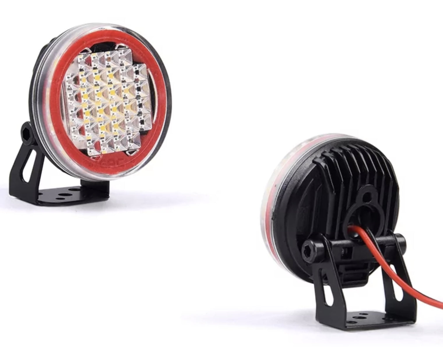 Projecteur LED 22mm contour rouge + support métal (x2) - HT-SU1801231 - Breizh Modélisme.