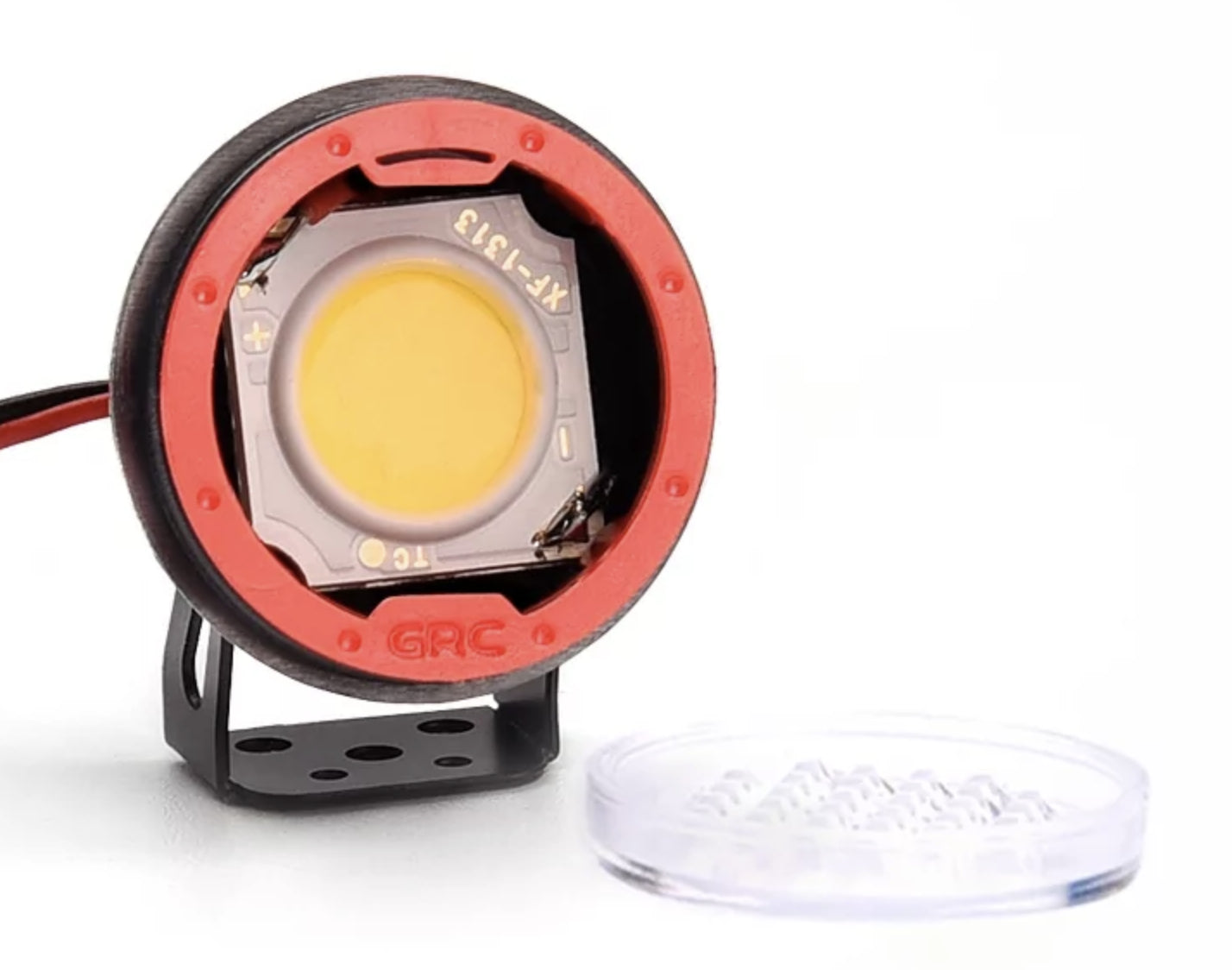 Projecteur LED 22mm contour rouge + support métal (x2) - HT-SU1801231 - Breizh Modélisme.