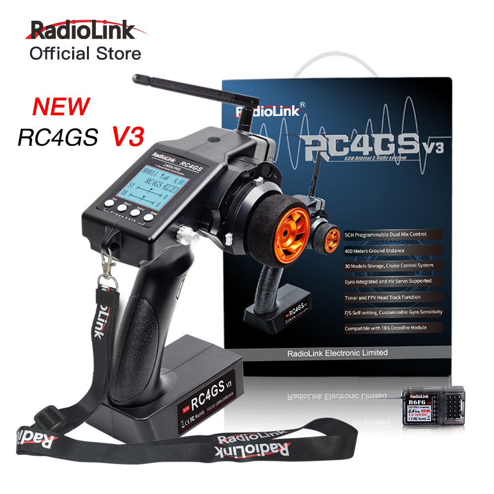 Radio Radiolink 5 voies RC4GS V3 + récepteur R6FG - RDL-RC4GS-V3-SET - Breizh Modélisme.