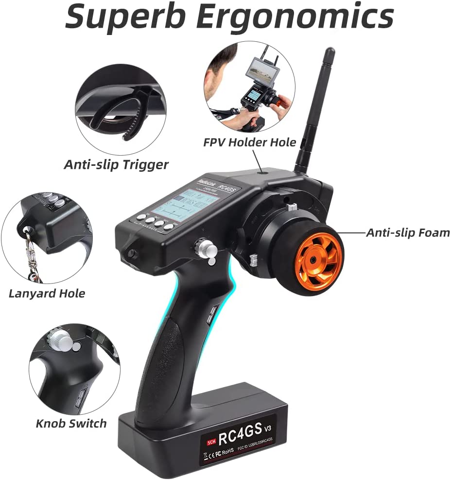 Radio Radiolink 5 voies RC4GS V3 + récepteur R6FG - RDL-RC4GS-V3-SET - Breizh Modélisme.