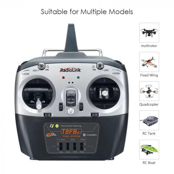 Radio Radiolink 8 voies T8FB BT+ récepteur R8EF - Mode 2 - Breizh Modélisme.