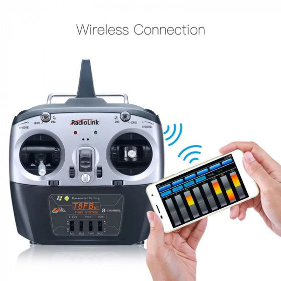 Radio Radiolink 8 voies T8FB BT+ récepteur R8EF - Mode 2 - Breizh Modélisme.