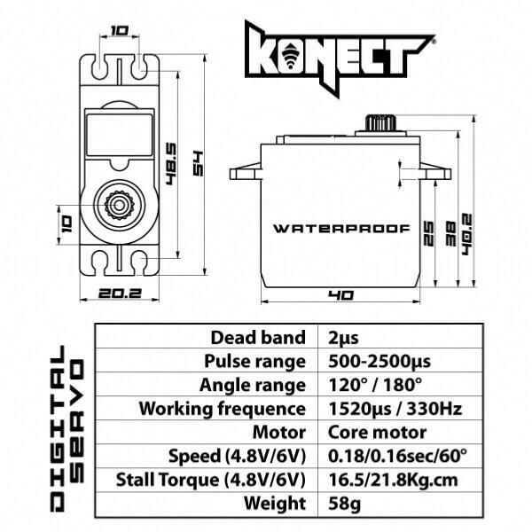Servo étanche 1/10 Digital 21kg KN-2113LVWP pignons métal - Breizh Modélisme.
