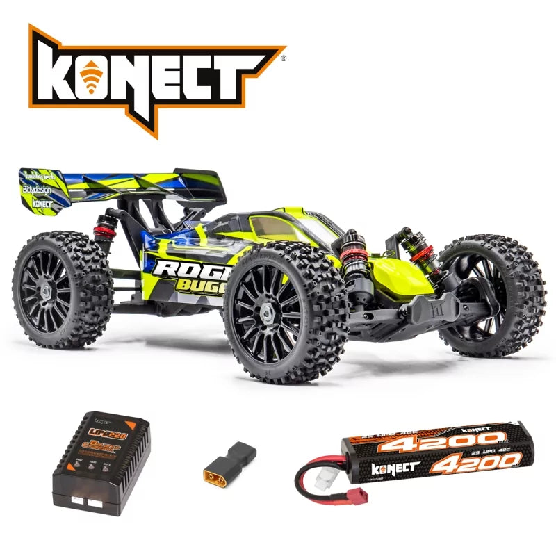 Pack Rogue buggy HobbyTech 1/8 brushless 4x4 RTR jaune - Breizh Modélisme.