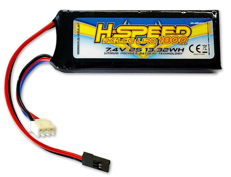 Batterie LiPo 1800mAh 7.4V 13.32Wh RX H-SPEED 1/8 Onroad (12.5x31.5x86mm) - Breizh Modélisme.