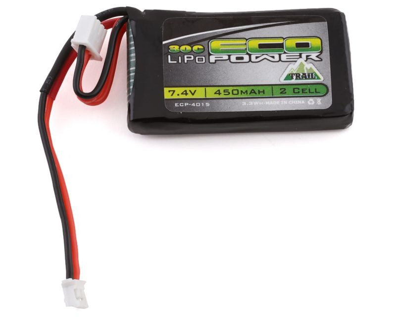 Batterie Lipo 2S 7.4V 450mAh 30C Stecker EcoPower PH2.0 Trail SCX24 - ECP-4015 - Breizh Modélisme.