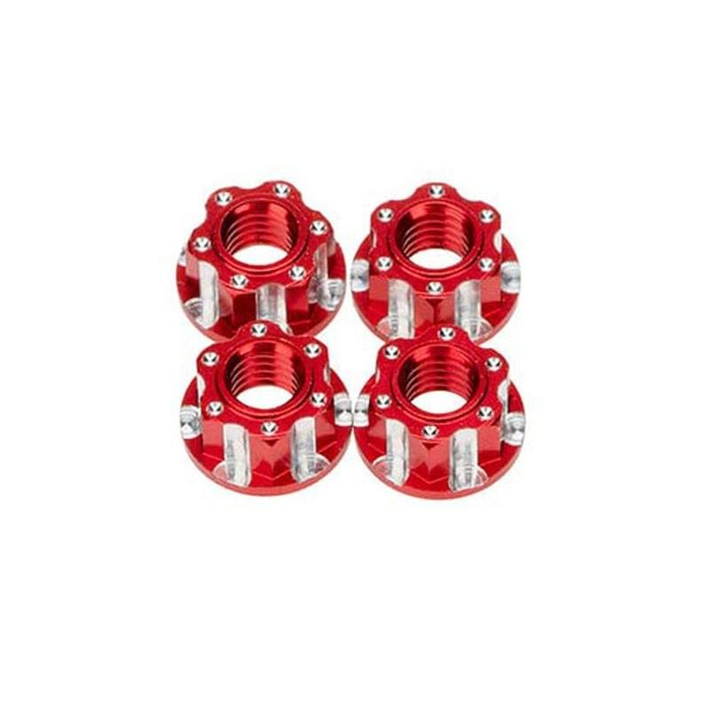 Écrou de roue Alu M4 dentelé rouge - Breizh Modélisme.