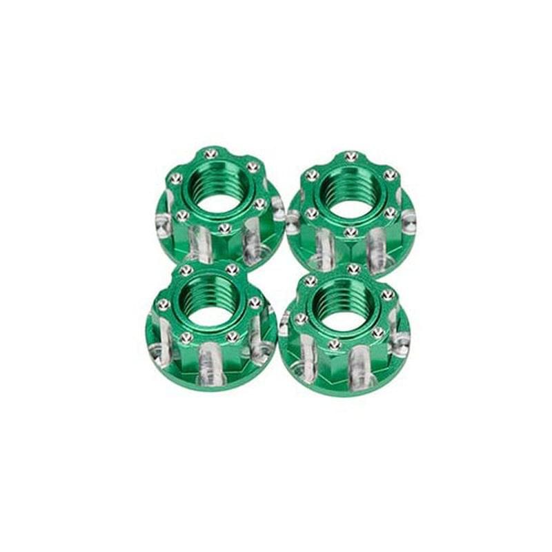 Écrou de roue Alu M4 dentelé vert - Breizh Modélisme.